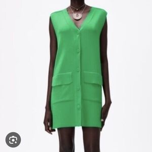 Zara Green Sleeveless Button Front Knit Dress